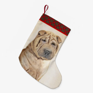 Shar Pei Painting - Cute Original Dog Art Small Christmas Stocking