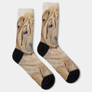 Shar Pei Painting - Cute Original Dog Art Socks