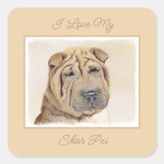 Shar Pei Painting - Cute Original Dog Art Square S Sticker (Front)