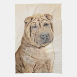 Shar Pei Painting - Cute Original Dog Art Tea Towel