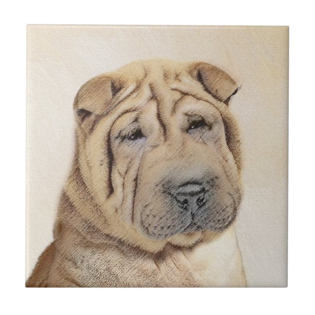 Shar Pei Painting - Cute Original Dog Art Tile (Front)