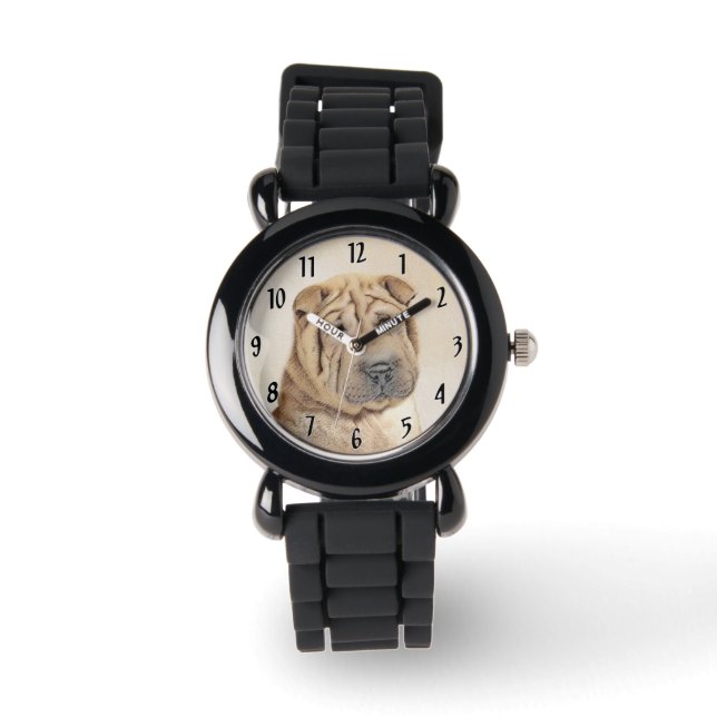 Shar Pei Painting - Cute Original Dog Art Watch (Front)
