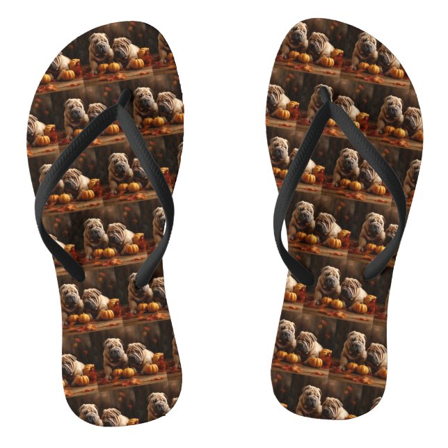 Shar Pei Puppy Autumn Delight Pumpkin Jandals (Footbed)