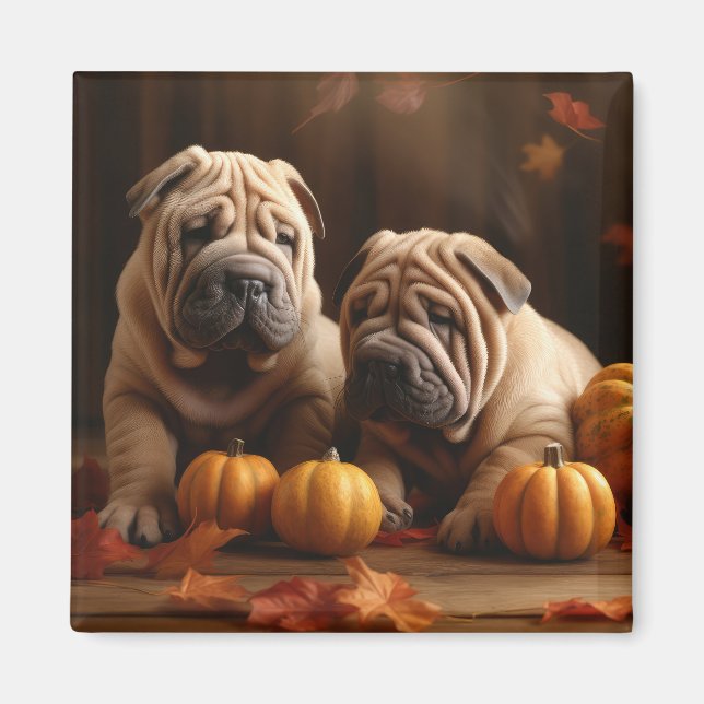 Shar Pei Puppy Autumn Delight Pumpkin Magnet (Front)