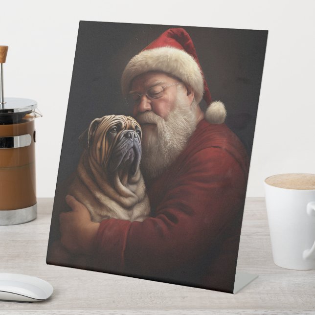 Shar Pei With Santa Claus Festive Christmas  Pedestal Sign (In SItu)