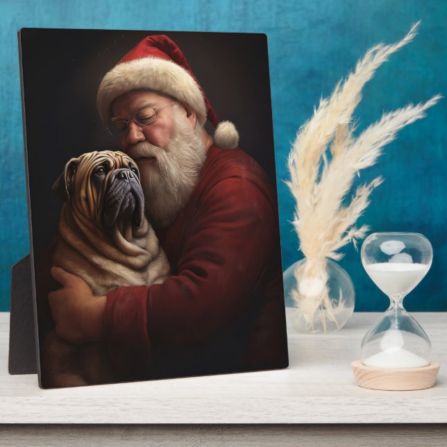 Shar Pei With Santa Claus Festive Christmas  Plaque (Side)