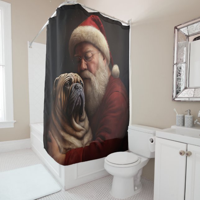 Shar Pei With Santa Claus Festive Christmas  Shower Curtain (In Situ)