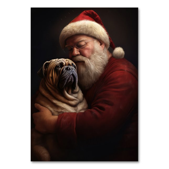 Shar Pei With Santa Claus Festive Christmas  Table Number (Front)