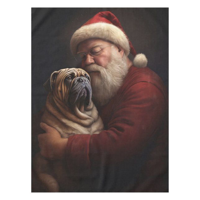 Shar Pei With Santa Claus Festive Christmas  Tablecloth (Front)