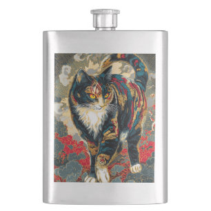 Sharaku Style Kabuki Lucky Cat Hip Flask