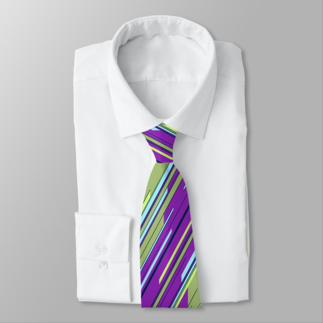Shards Geometric Striped Violet & Moss Two-sided Tie (Tied)