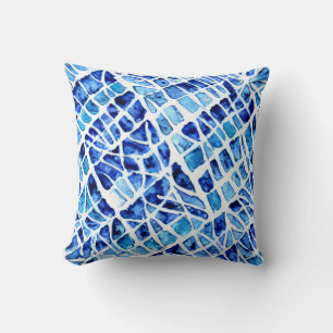 Shards Watercolor indigo blue abstract pattern Cushion