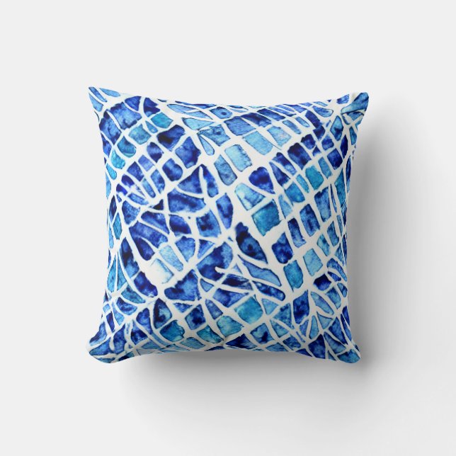 Shards Watercolor indigo blue abstract pattern Cushion (Front)