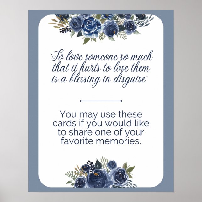 Share a memory blue floral design for funeral poster (Front)