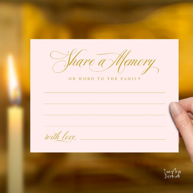 Share a Memory Funeral Service Memorial Card (Share a Memory Funeral Service Memorial Card in Blush and Gold)