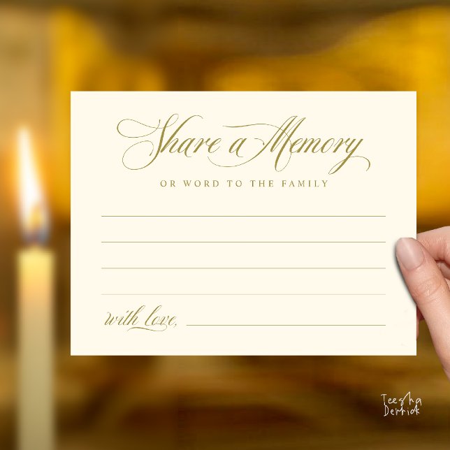 Share a Memory Funeral Service Memorial Card (Share a Memory Funeral Service Memorial Card in Yellow Cream and Gold)