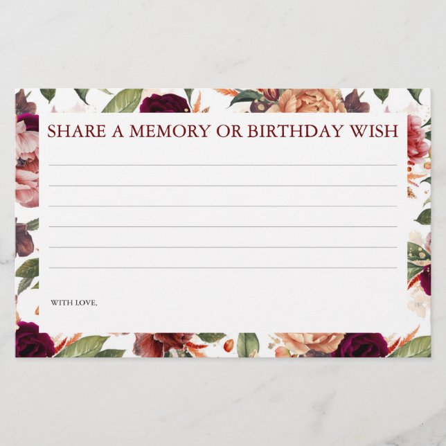 Share a Memory or Birthday Wish Birthday Game Card (Front)