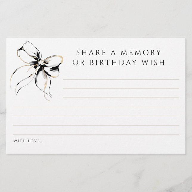 Share a Memory or Birthday Wish Black Bow Card (Front)