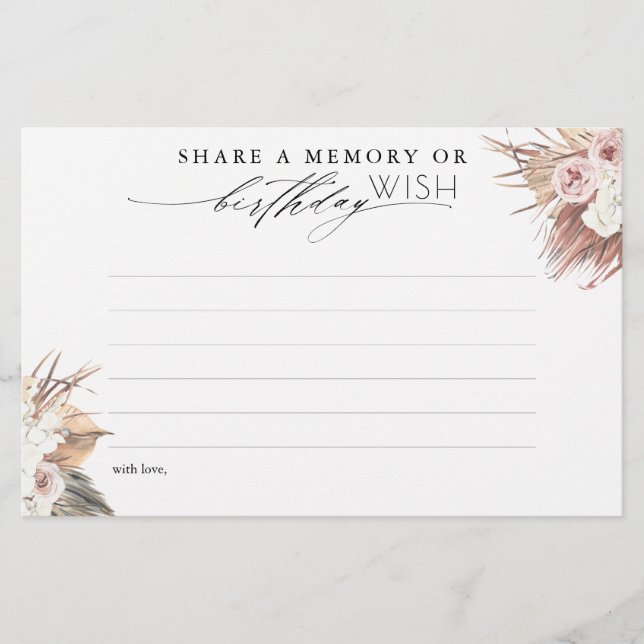 Share a Memory Or Birthday Wish Card For Guests (Front)