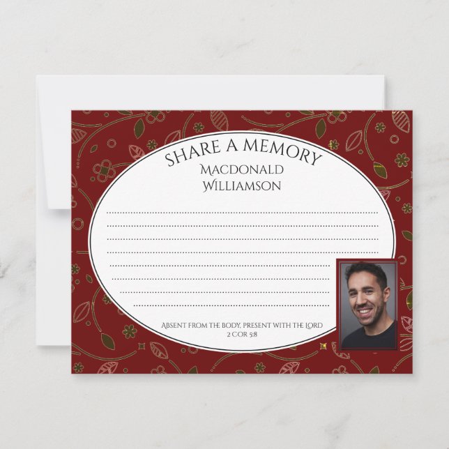 SHARE A MEMORY | Photo | Funeral Condolence Card (Front)