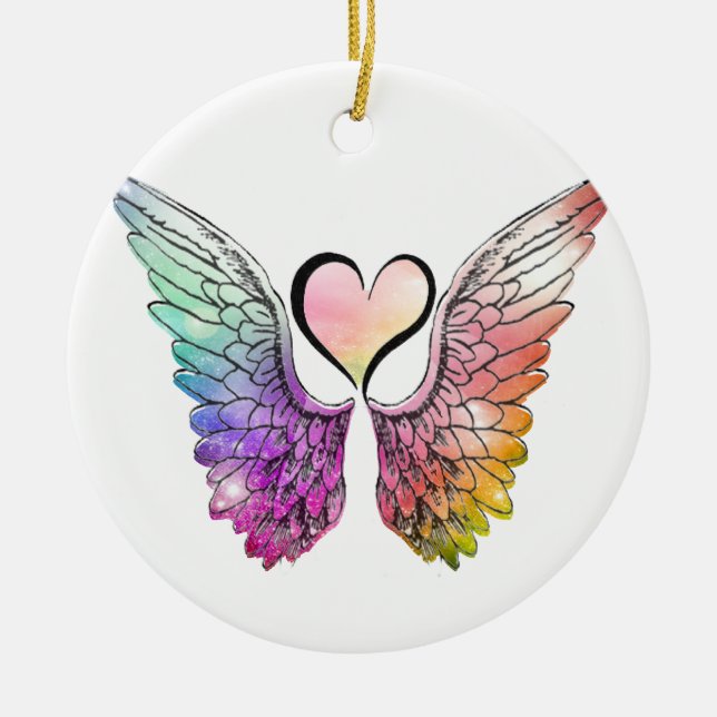 Share - Angel Wings and Heart Ceramic Tree Decoration (Front)