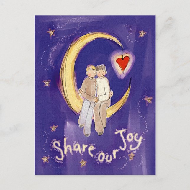 Share Our Joy Grooms on Moon Postcard (Front)