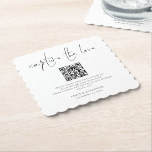 Share Photo QR Code Capture the Love Wedding Paper Coaster