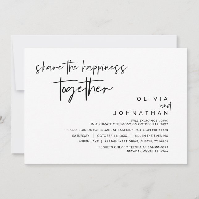 Share the happiness together, Elopement Party Invitation (Front)