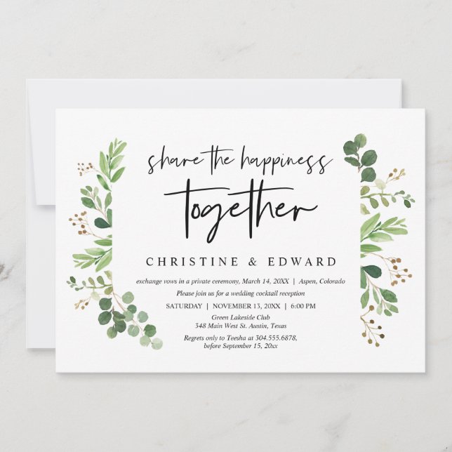 Share the happiness together, Wedding Elopement Invitation (Front)