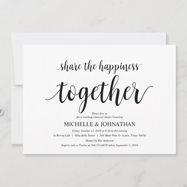 Share the happiness wed Rehearsal Dinner invites (Front)