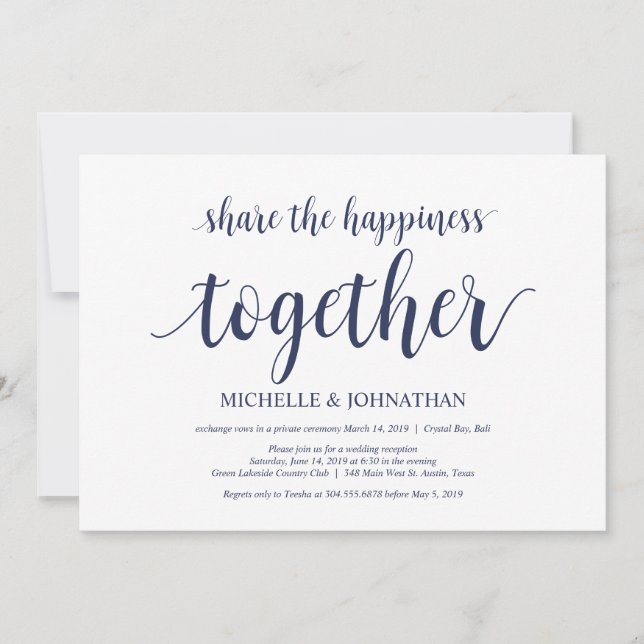 Share the happiness Wedding Elopement Invites (Front)