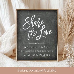 Share the Love Chalkboard Wedding Hashtag Poster