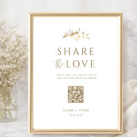 Share the Love, Elegant Gold Wedding QR Code Sign