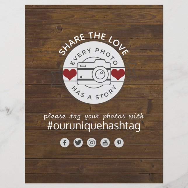 Share the Love Hashtag Photos Rustic Wedding Sign (Front)