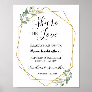 Share the love hashtag wedding shower greenery poster