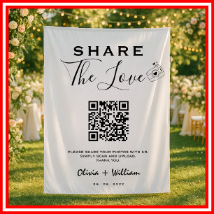 Share The Love Modern QR Code Wedding Backdrop Tapestry