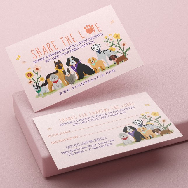 Share The Love Pet Family Pet Care & Grooming Pink Business Card (Creator Uploaded)