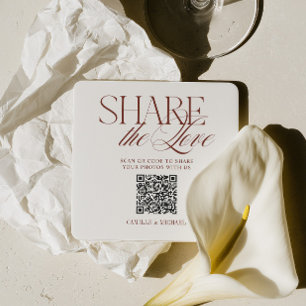 Share the Love QR Code Deep Terracotta Red Wedding Square Paper Coaster
