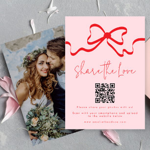 Share the Love Red Bow Wedding Photo Share QR Code Enclosure Card