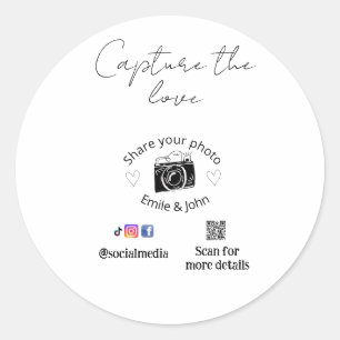 share the love wedding qr couple love name date classic round sticker