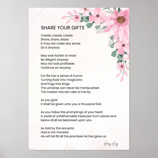 Share Your Gifts Inspirational Empowerment Poem Poster (Front)