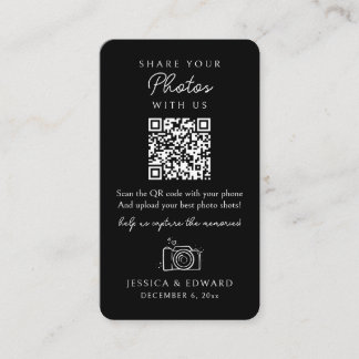 Share Your Photos Memorable Qr Code Black Wedding Place Card