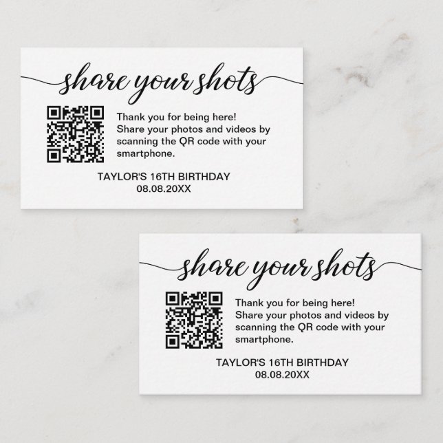 Share Your Photos QR Code Birthday Party small  Enclosure Card (Front/Back)