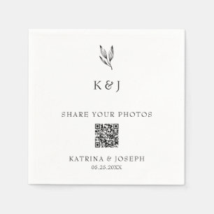 Share your Photos QR Code Botanical Wedding Napkin