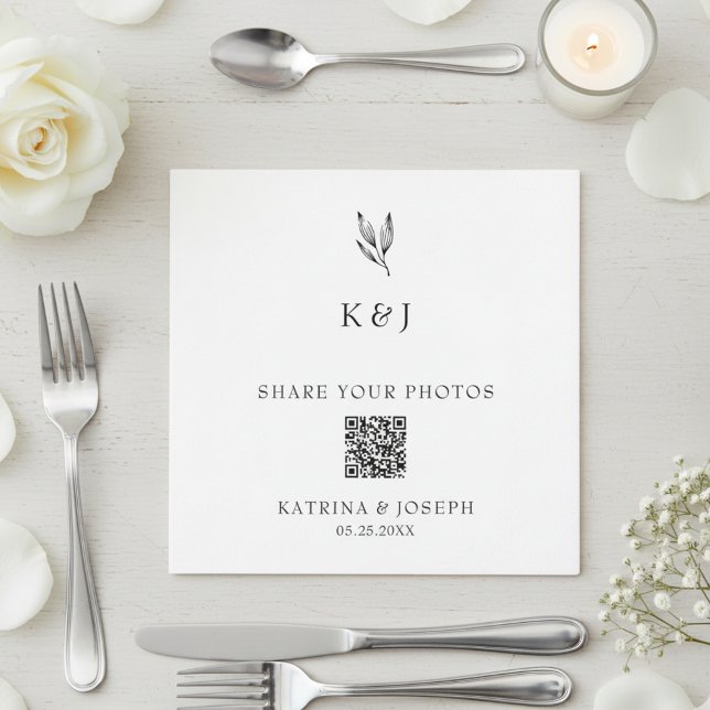 Share your Photos QR Code Botanical Wedding Napkin (Creator Uploaded)