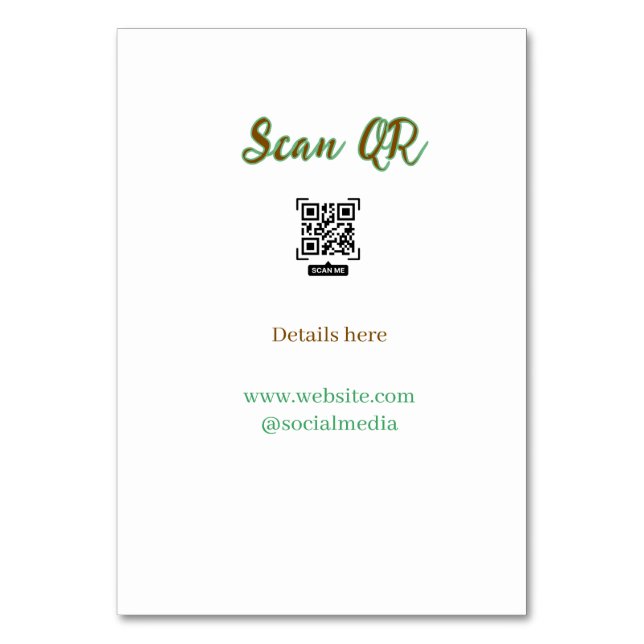 Share your picture scan QR code add website email  Table Number (Front)