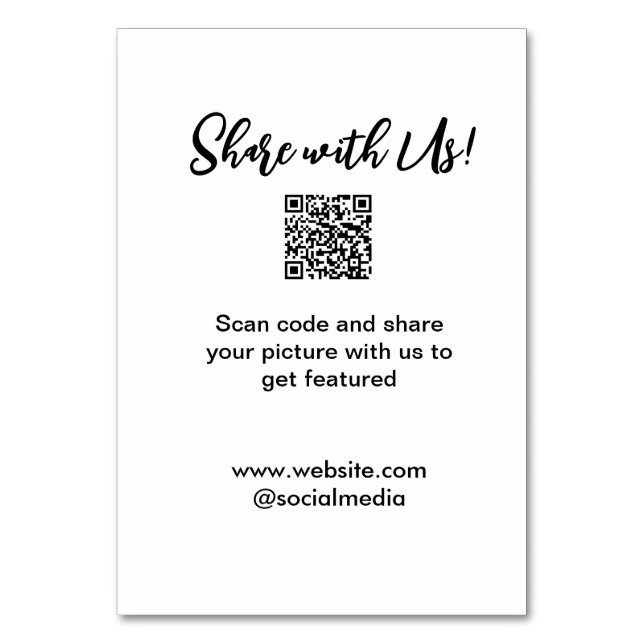Share your picture scan QR code add website email  Table Number (Front)