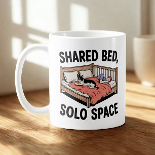 Shared Bed, Solo Space Dog & Cat Humor Coffee Mug