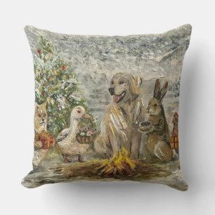 Shared Warmth Whimsical Farmhouse Animals Campfire Cushion