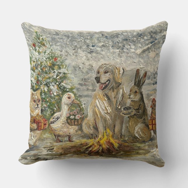 Shared Warmth Whimsical Farmhouse Animals Campfire Cushion (Front)